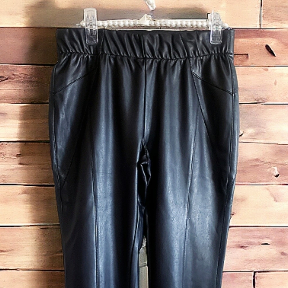Anthropologie PILCRO Pants 26P Glasgow Black Vegan Leather Zippered Skinny Hem - Picture 6 of 15